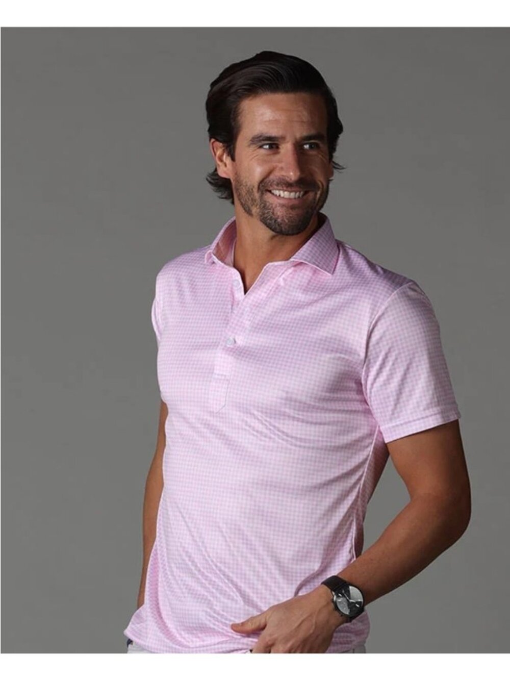NWOT Collars and Co Polo Small Classic Semi-Spread Collar Pink Gingham Mens Golf